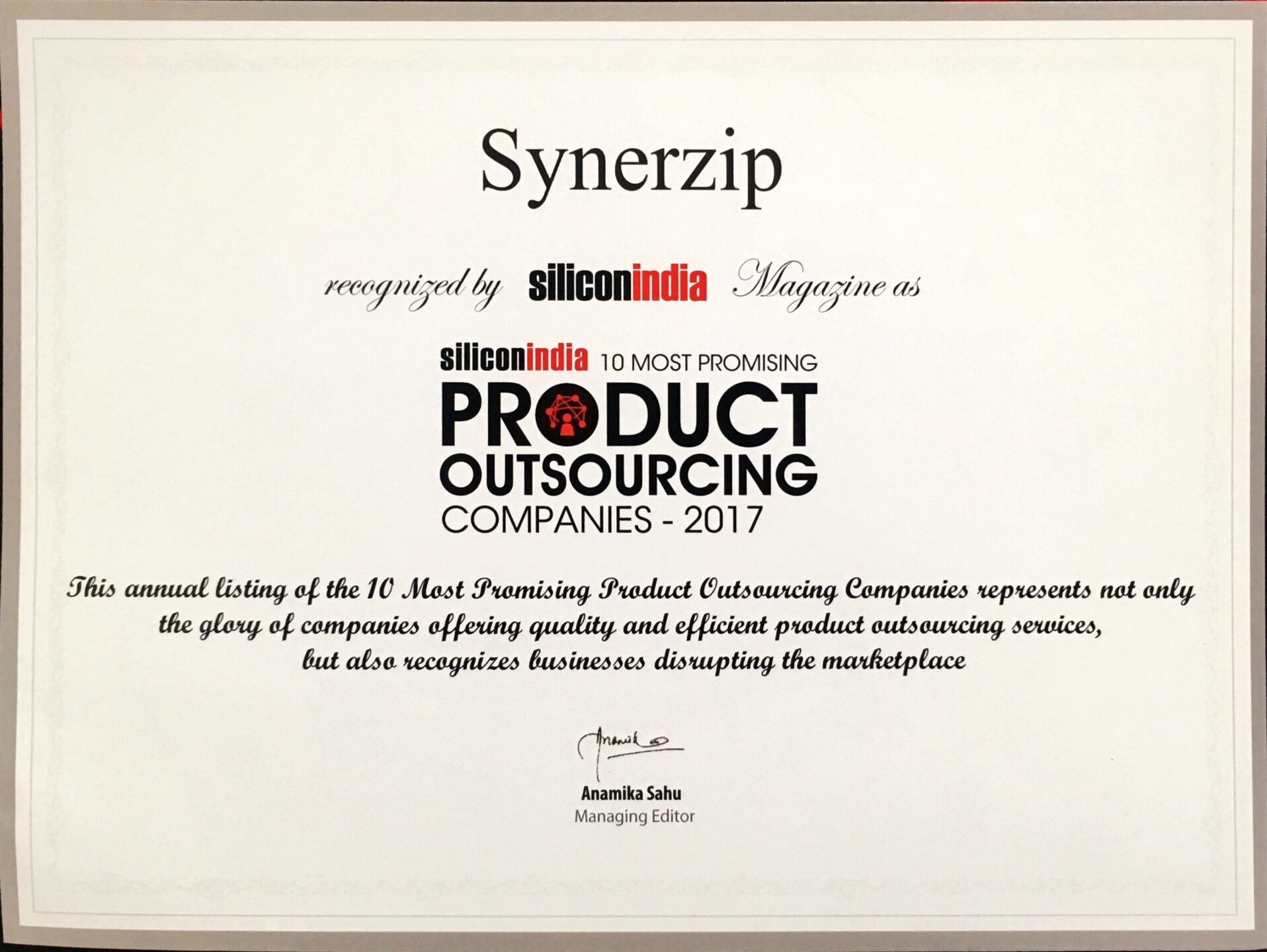 Synerzip-on-Top-Product-Outsourcing-Companies-2017-SliliconIndia